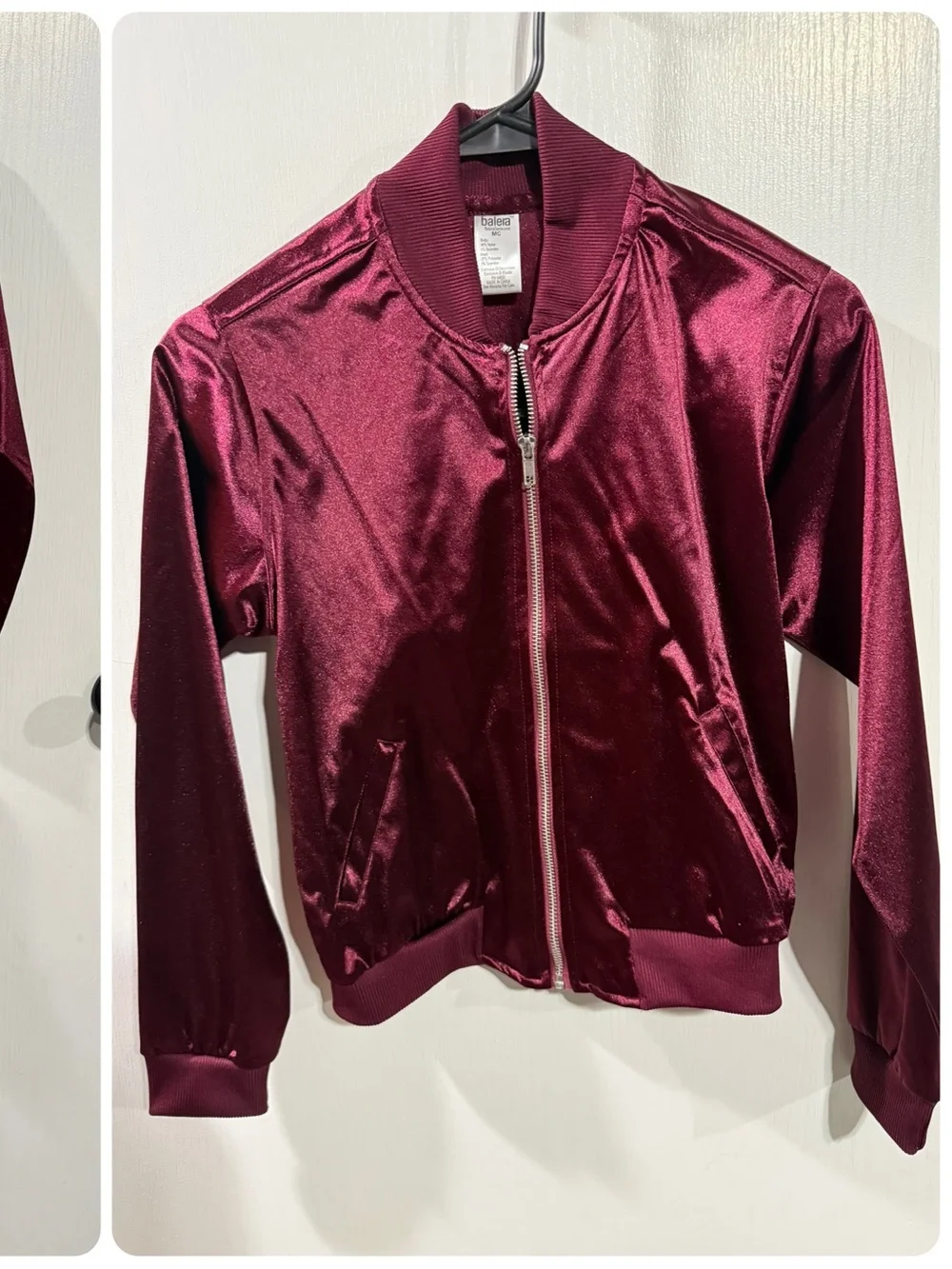 Balerea Girls' Burgundy Satin Bomber Jacket